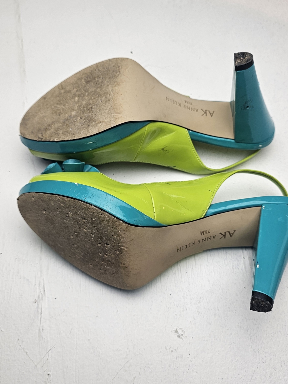 Anne Klein Lime Green Slingback Heels with Teal Flower Y2k Vintage Clubwear 7.5 - Picture 7 of 7